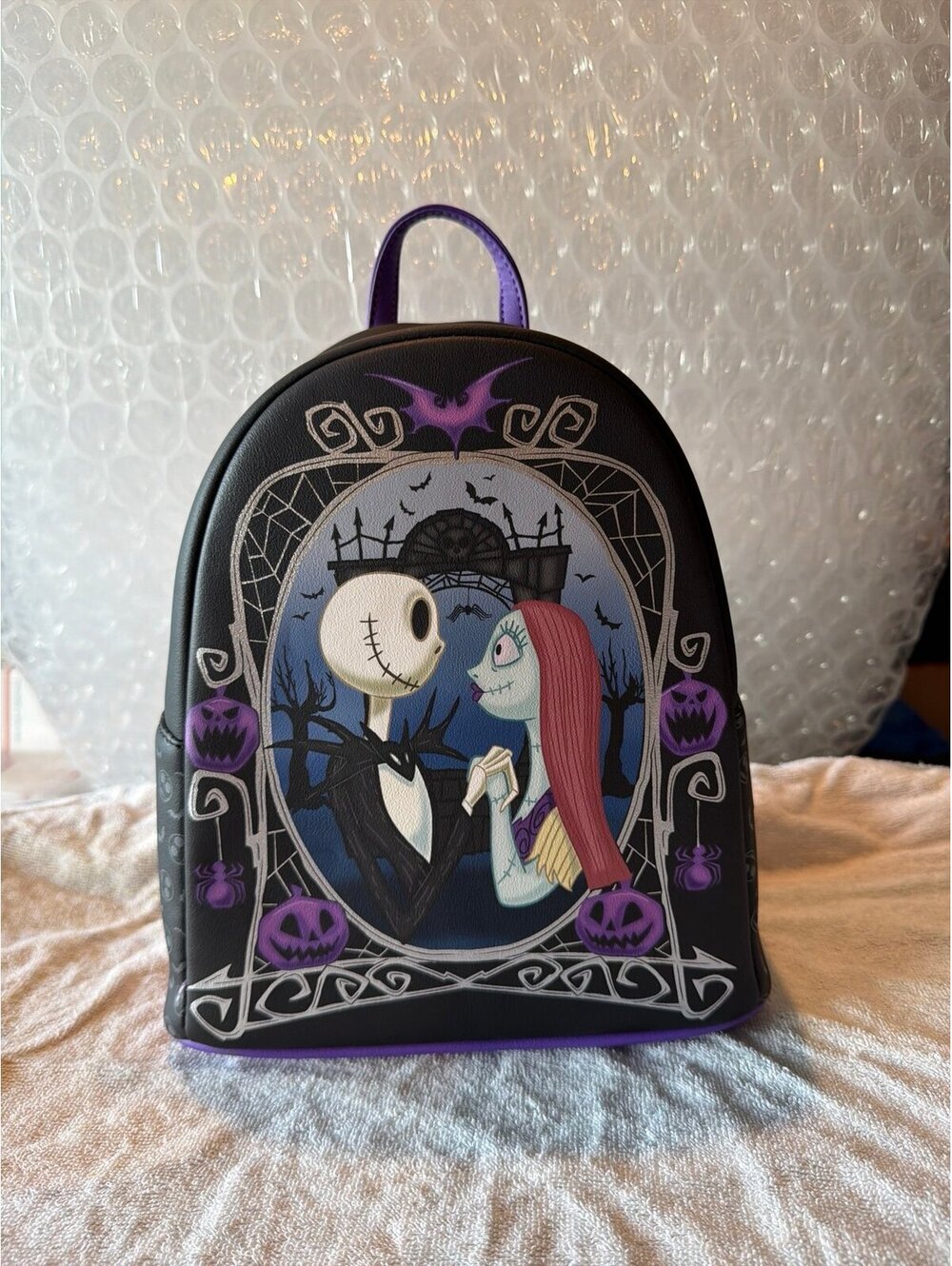 Loungefly NBC Jack & Sally Pumpkin Frame Backpack NWT